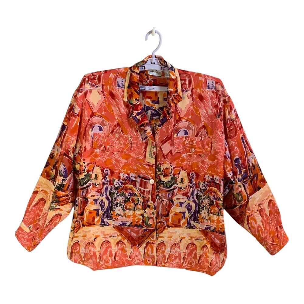 Vintage Silk Bomber Jacket LG Women's Long Sleeves Art to Wear Lightweight Coat